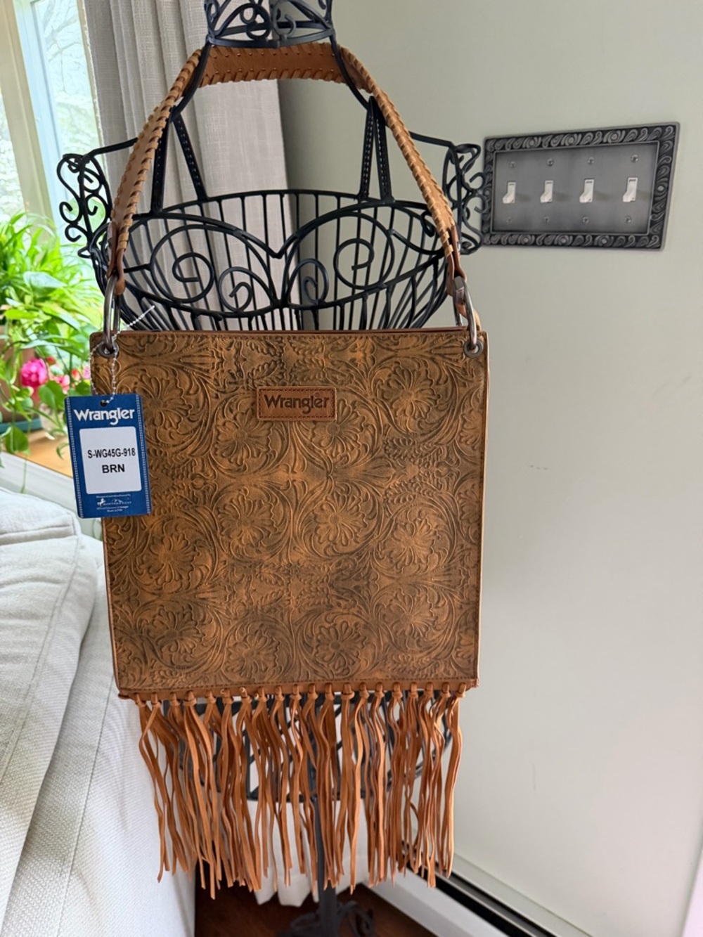 Wrangler Brown Tooled Fringe Shoulder Bag